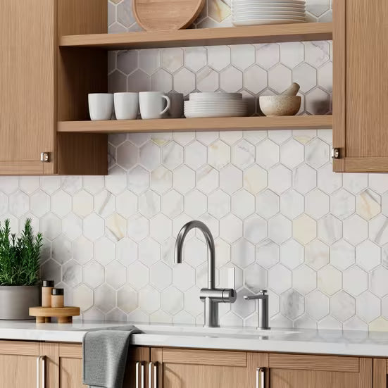 Calacutta Oro Matt Hexagon Mosaic 292x252mm