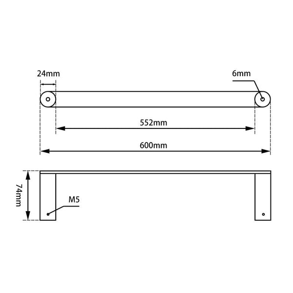 TSI Bathroom Accessories RUSHY Series Brushed Nickel Single Towel Rail 600mm BU6501.TR