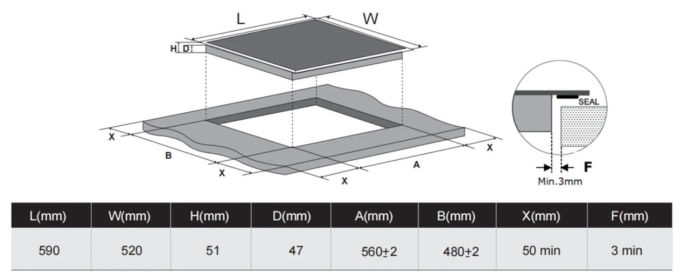 CARYSIL BUILT-IN CERAMIC HOB 60CM