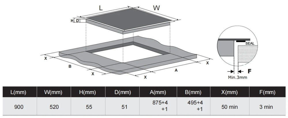 CARYSIL BUILT-IN CERAMIC HOB 90 CM