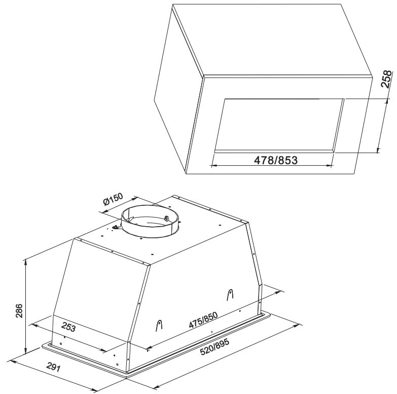 CARYSIL BUILT-IN CANOPY RANGEHOOD 52CM