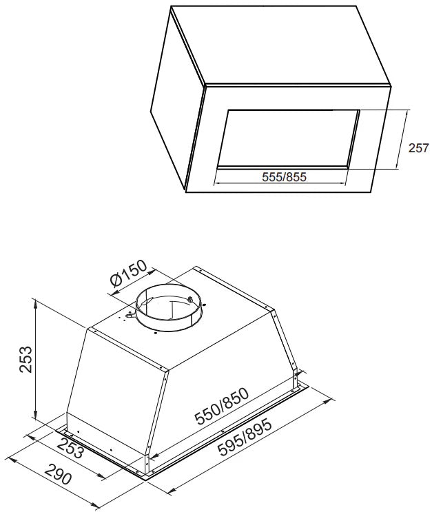 CARYSIL STAINLESS STEEL BUILT-IN CANOPY RANGEHOOD 60CM