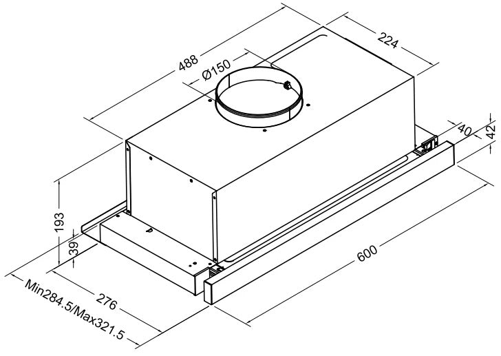 CARYSIL STAINLESS STEEL TELESCOPIC RANGEHOOD 60CM