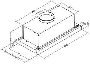 CARYSIL STAINLESS STEEL TELESCOPIC RANGEHOOD 60CM