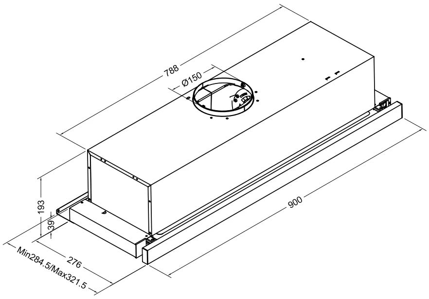 CARYSIL STAINLESS STEEL TELESCOPIC RANGEHOOD 90CM