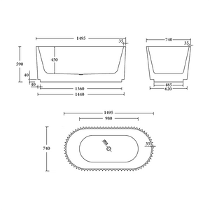Noveen Bathtubs BTC1500 Cairo Freestanding Bathtub 1500mm