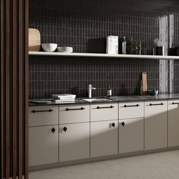 DSS Tile Coco Black Hat Gloss Subway Tile 50X150mm Made in Spain