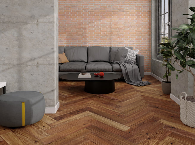 Crosswood European Oak Engineered Herringbone 600x127x14/3mm - American Walnut