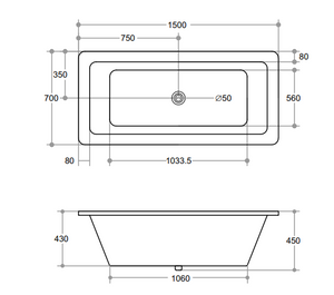 DIB1500 KBT-1-1500 Drop In Bathtub 1500*700*430mm
