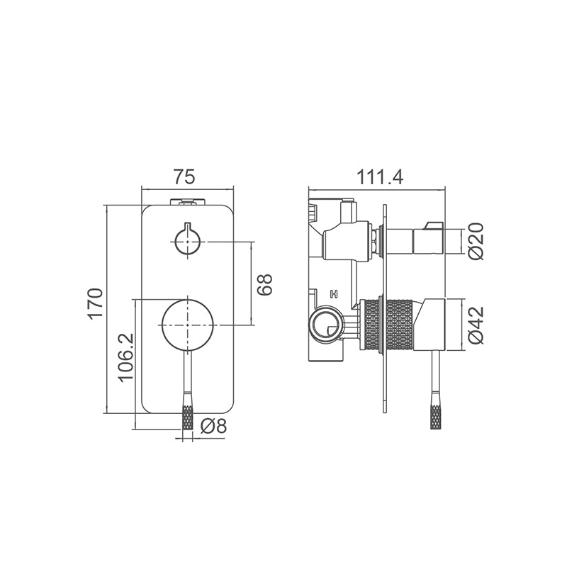 WT 7509GM TIARA Shower Mixer with Diverter in Gun Metal