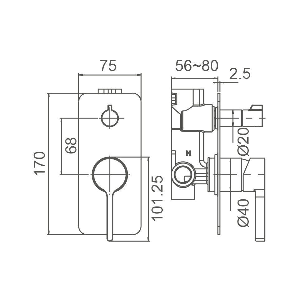 WT 6509MK KENZO Shower Mixer with Diverter in Matte Black