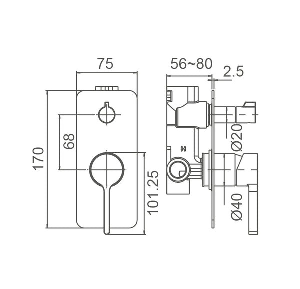 WT 6509 KENZO Shower Mixer with Diverter in Chrome