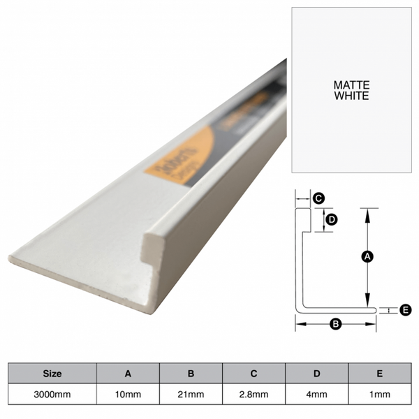 L Shape Trim Aluminium 3m - Matt White