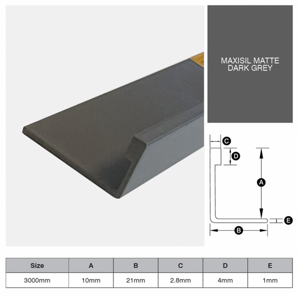 L Shape Trim Aluminium 3m - Maxisil Matt Dark Grey