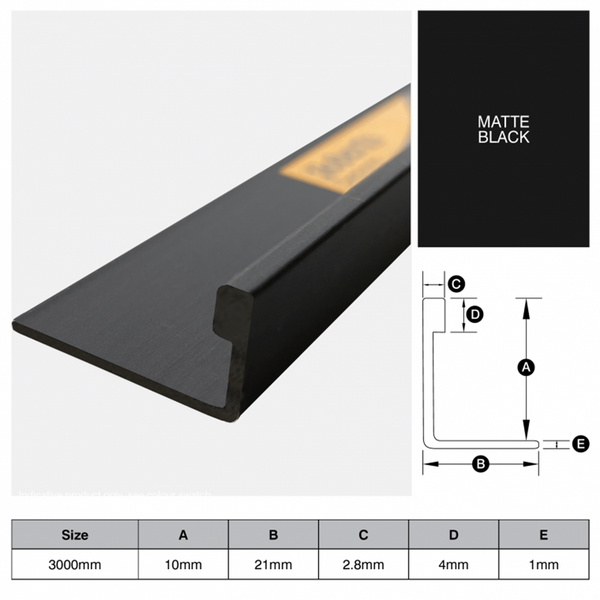 L Shape Trim Aluminium 3m - Matt Black