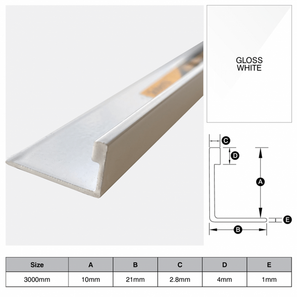 L Shape Trim Aluminium 3m - Gloss White