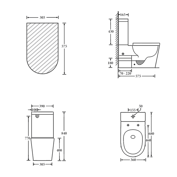 Noveen Toilets T6002R — DENVER Rimless Toilet Suite