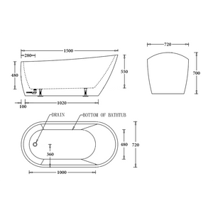 Noveen Bathtubs BTD1500 Dublin FREESTANDING BATHTUB 1500x720x700MM