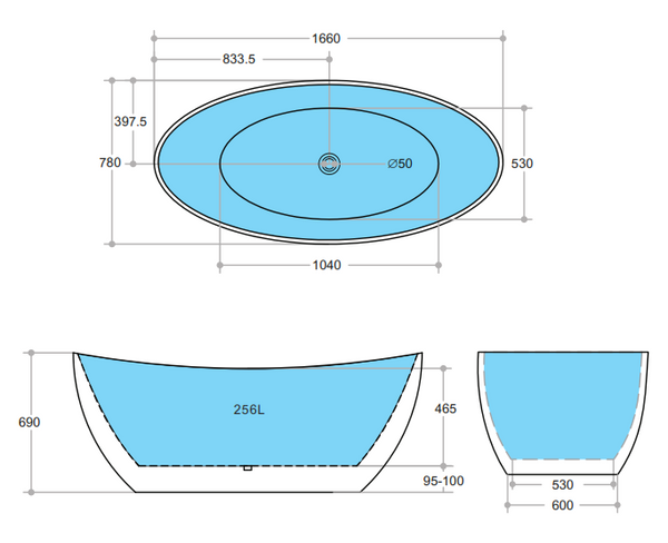 MBBT-4-1700 Free Standing Bathtub Matte Black and White Non Overflow 1660*780*690mm