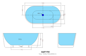 ELBT1690-OF Elivia BTW Bathtub WITH Overflow 1690*790*600mm