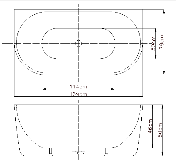 ELBT1690-OF Elivia BTW Bathtub WITH Overflow 1690*790*600mm