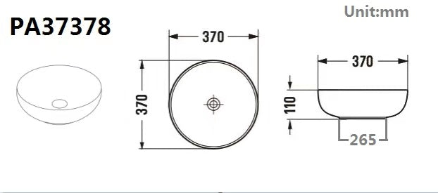 PA37378MW Above Counter Basin 370*370*110mm Matt White
