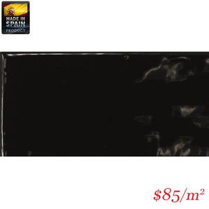 EQU0005 COTTAGE SUBWAY BLACK GLOSS 75X150MM Made In Spain