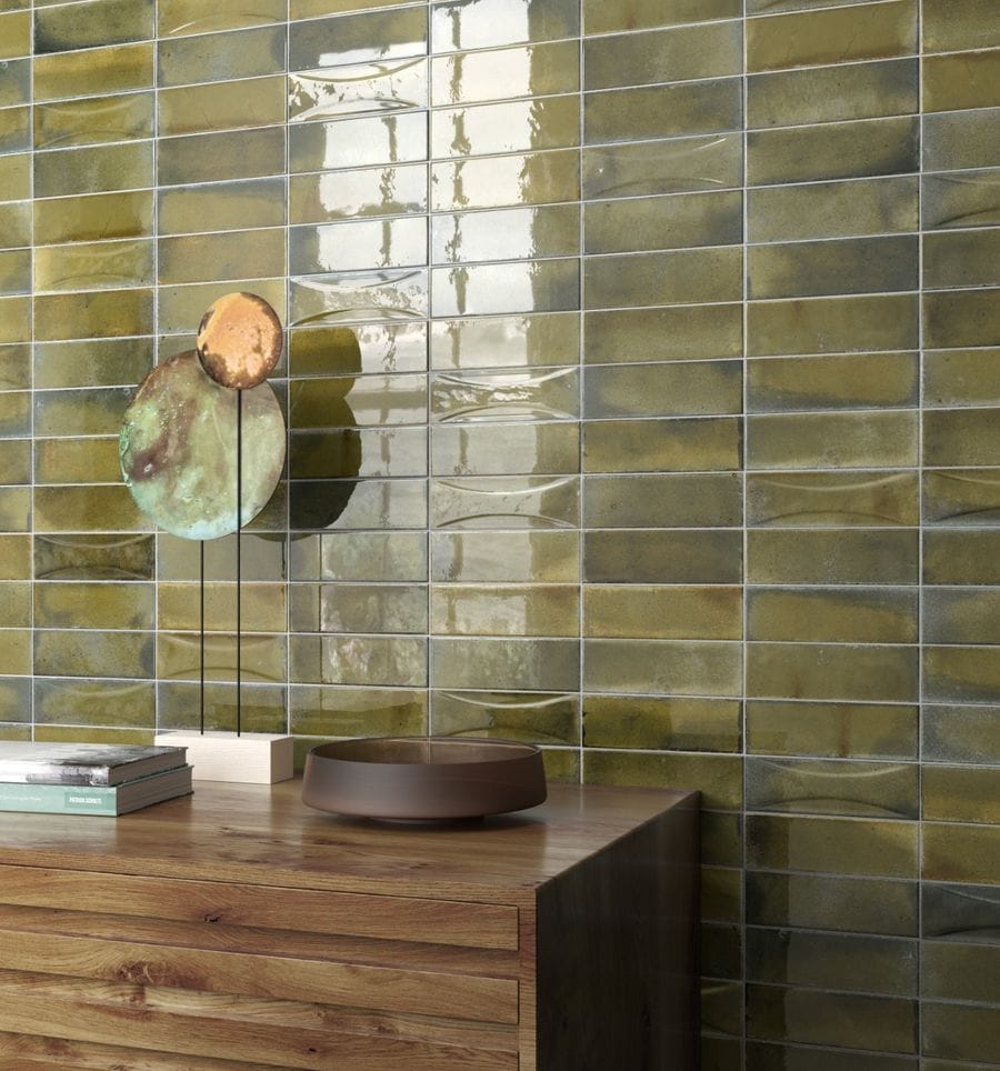 Hanoi Wild Olive Gloss Subway Tile 100x100mm