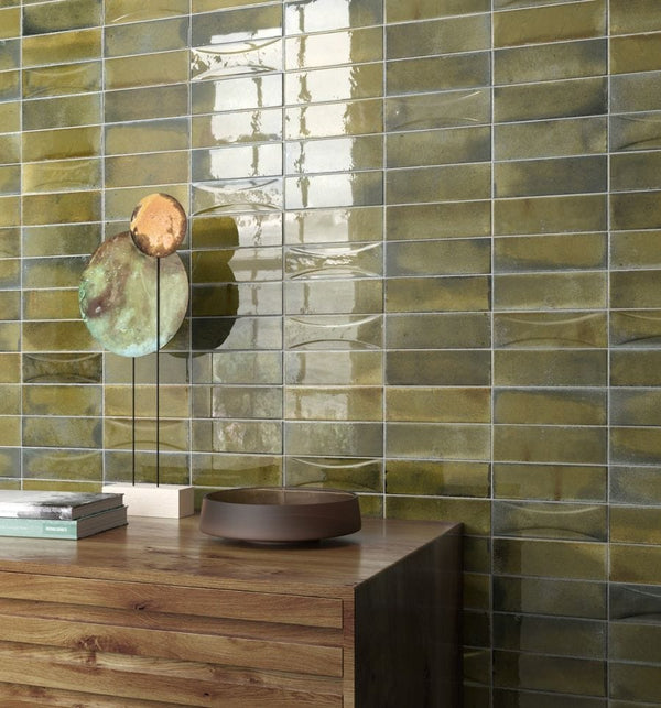 DSS Tile Hanoi Wild Olive Gloss Subway Tile 100x100mm