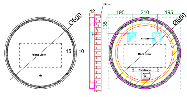 MIRO Eclipse600	Round Anti Fog LED Mirror 600mm