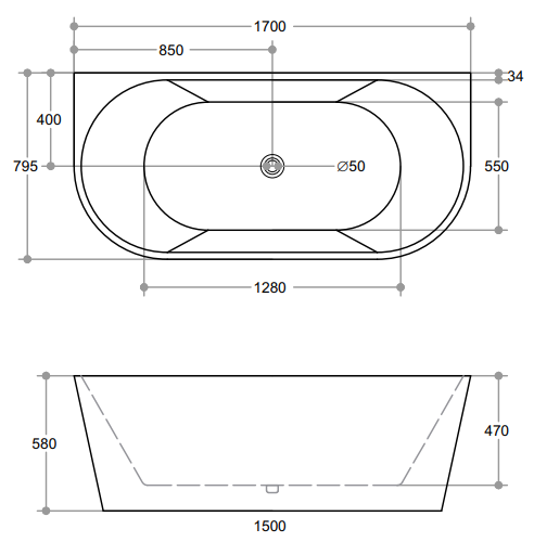 Evie EBT1660MW Free Standing Bathtub Matte White Non Overflow 1660*780*690mm