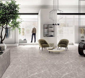 VL Tile Entiva Illinois Mid Grey Polished Marble Look Tile 600x600mm