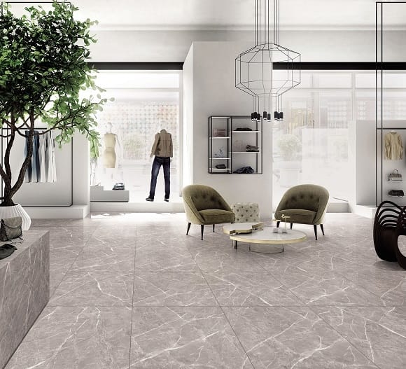 VL Tile Entiva Illinois Mid Grey Polished Marble Look Tile 600x600mm