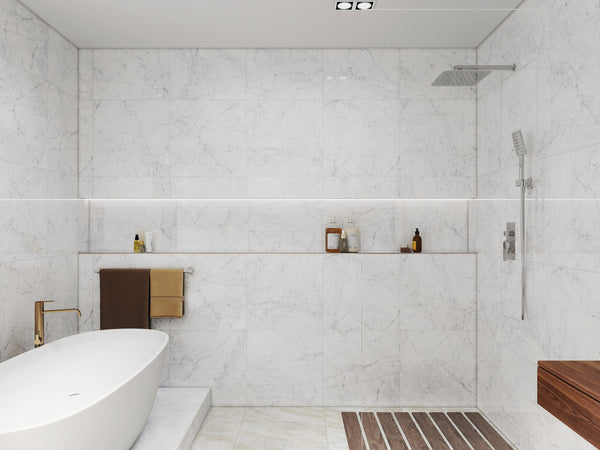 EV Tile Euromarmo Carrara Venatino Polished Glazed Stone Look Tile 600x1200mm