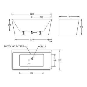 Noveen Bathtubs BTF1500 SPA Florence BACK TO WALL SPA BATHTUB 1500x750x600MM