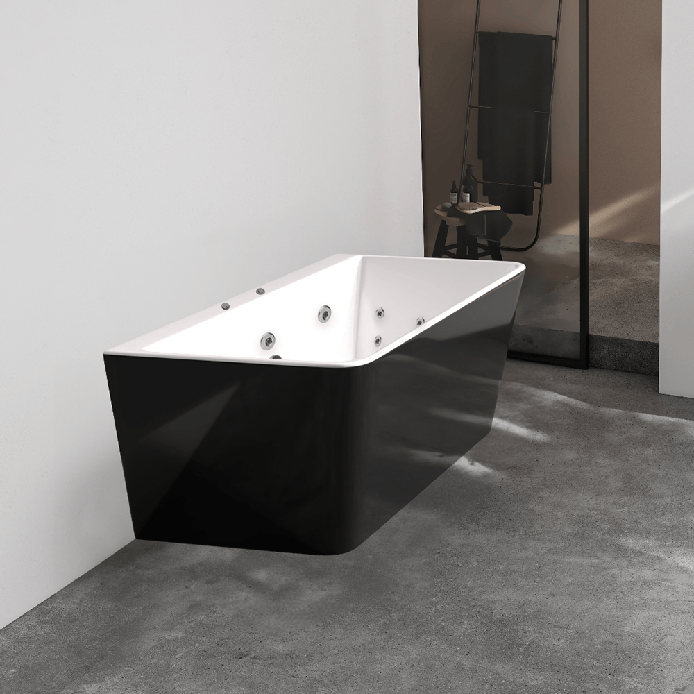 Noveen Bathtubs BTF1700-B-H-SPA Florence Black Back to Wall Hydrotherapy Spa Bathtub 1700x780x600mm