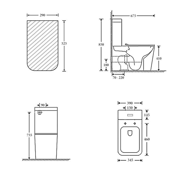 Noveen Toilets NT-1039GB — FLORENCE Rimless Toilet Suite with GEBERIT fittings