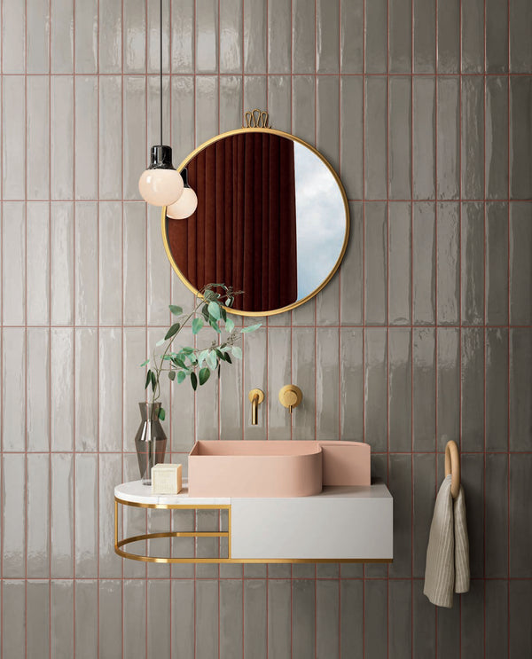 THEO DI Tile Fragment Brick Grigio Gloss Subway Tile 75x400mm