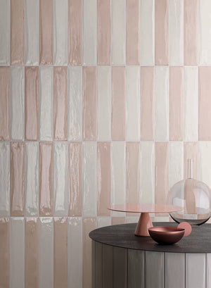 THEO DI Tile Fragment Brick Rosa Gloss Subway Tile 75x400mm