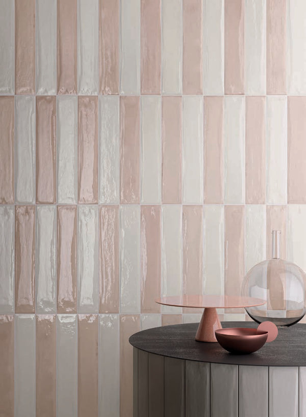 THEO DI Tile Fragment Brick Rosa Gloss Subway Tile 75x400mm