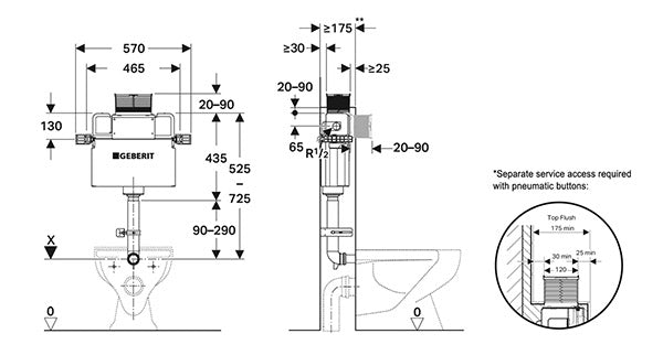 GBT-368-MIDKAPPA — GEBERIT Kappa Mid-level Concealed Cistern (For Floor Pan)