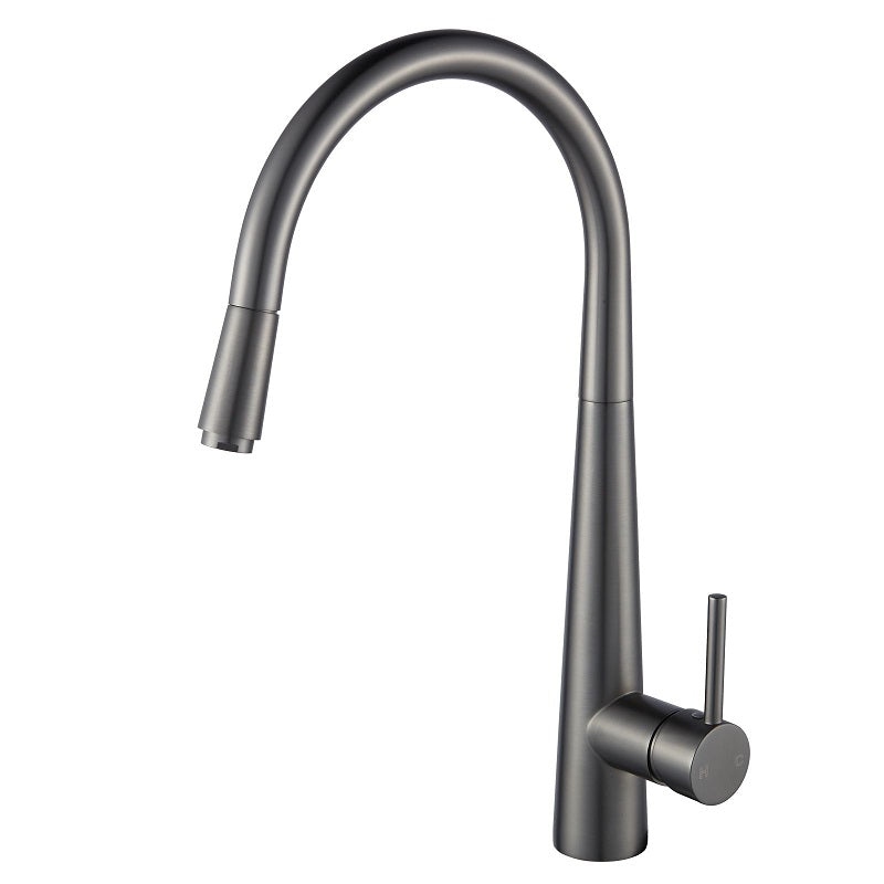 Round Gun Metal Grey Pull Out Kitchen Sink Mixer Tap GM1021.KM