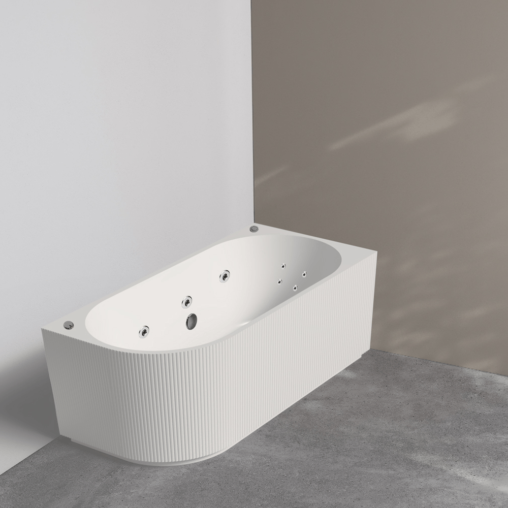 Noveen Bathtubs BTG1700R-SPA Genova Fluted Right Corner Spa Bathtub 1700x800x580mm