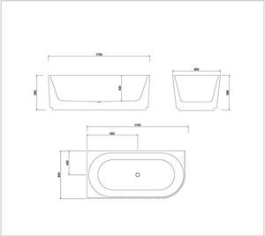 BTG1700L Genova Left Corner Bathtub 1700mm (Long) x 800mm (Wide) x 580mm (Height)