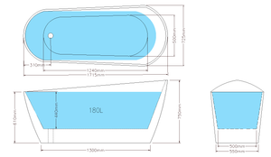 HBT1715-NF Hamiton Free Standing Bathtub NON Overflow 1715*725*750mm