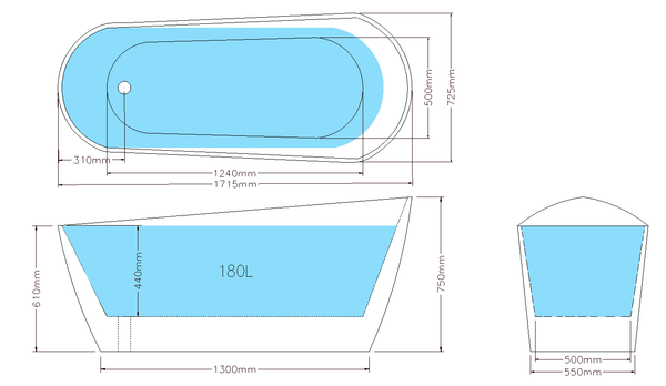 HBT1715-NF Hamiton Free Standing Bathtub NON Overflow 1715*725*750mm