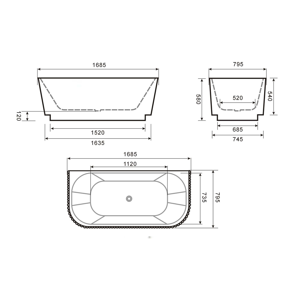 BTH1700 Havana Back To Wall Bathtub 1685mm (Long) x 795mm (Wide) x 580mm (Height)