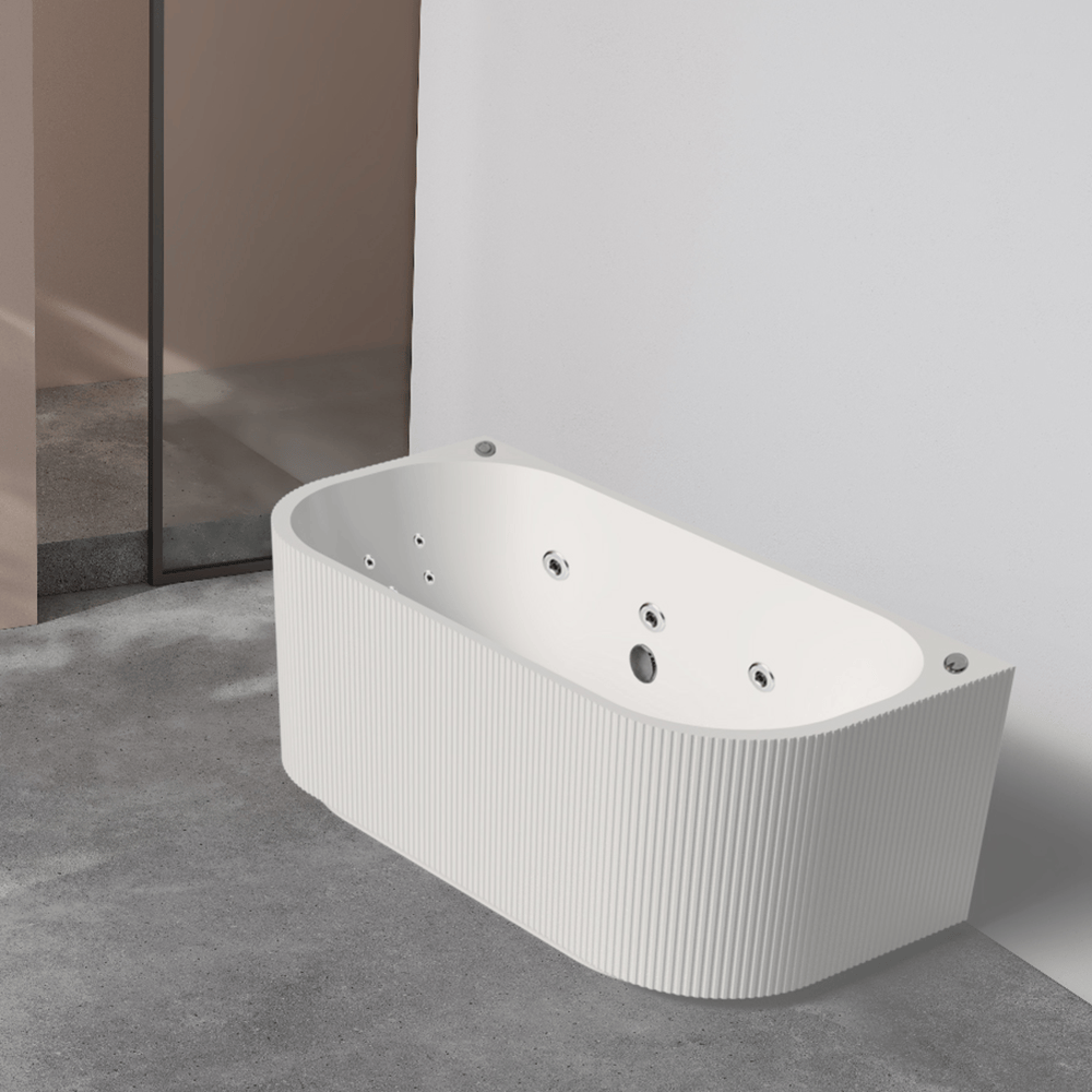 Noveen Bathtubs BTH1700-H-SPA Havana Fluted Back to Wall Hydrotherapy Spa Bathtub 1685x795x580mm