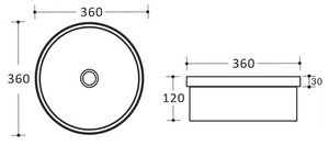 PIS3636MW Above Counter Basin 360*360*120mm Matt White