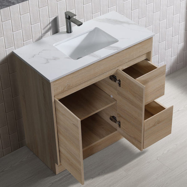 Tobi Freestanding Vanity 900mm Prime Oak/Natural Timber Right/Left Drawers SY05-900